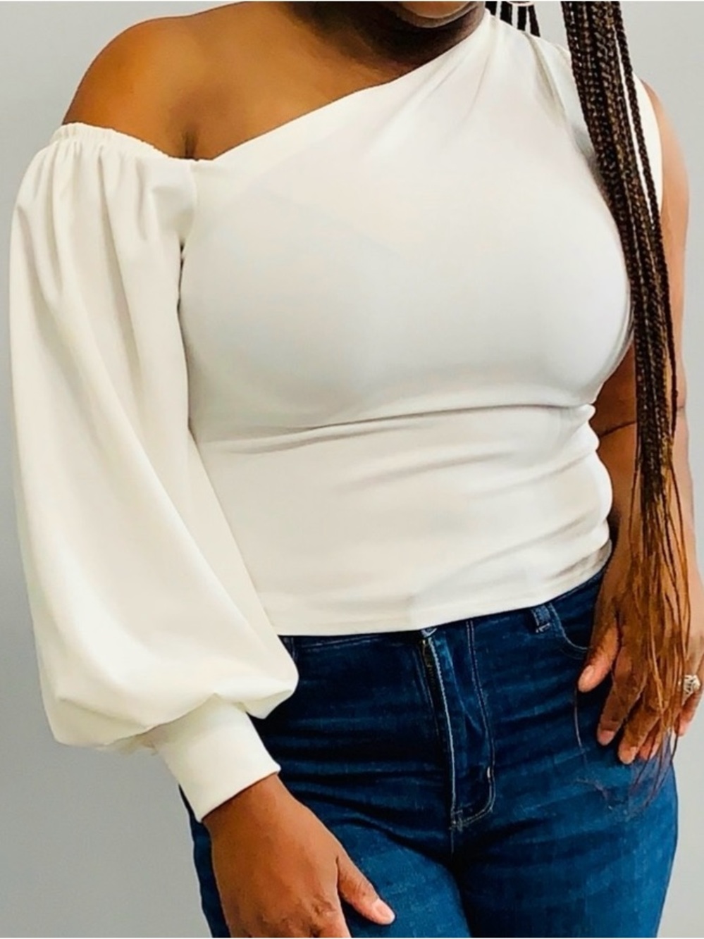 Asymmetric One-Shoulder White Women’s Top
